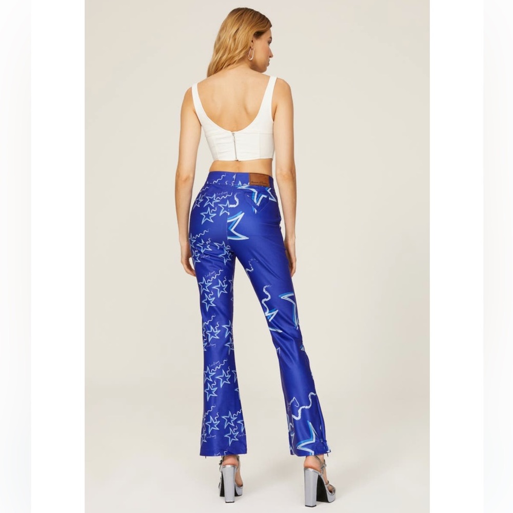 House Of Sunny Infinity Party Satin Pants Klein Blue Women's Size US 10 stars - Picture 4 of 16